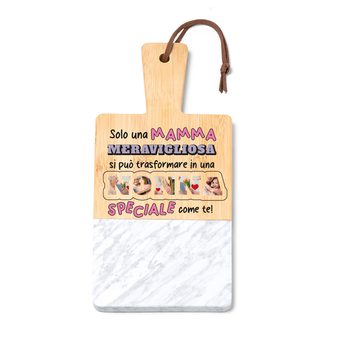 Nonna speciale - Tagliere in marmo e bamboo naturale - personalizzato con foto