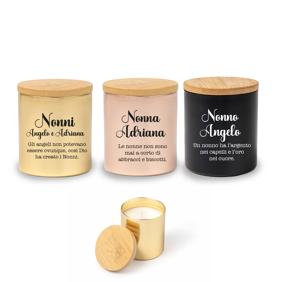 Nonni i miei angeli - Set di 3 Candele Profumate personalizzate con nomi