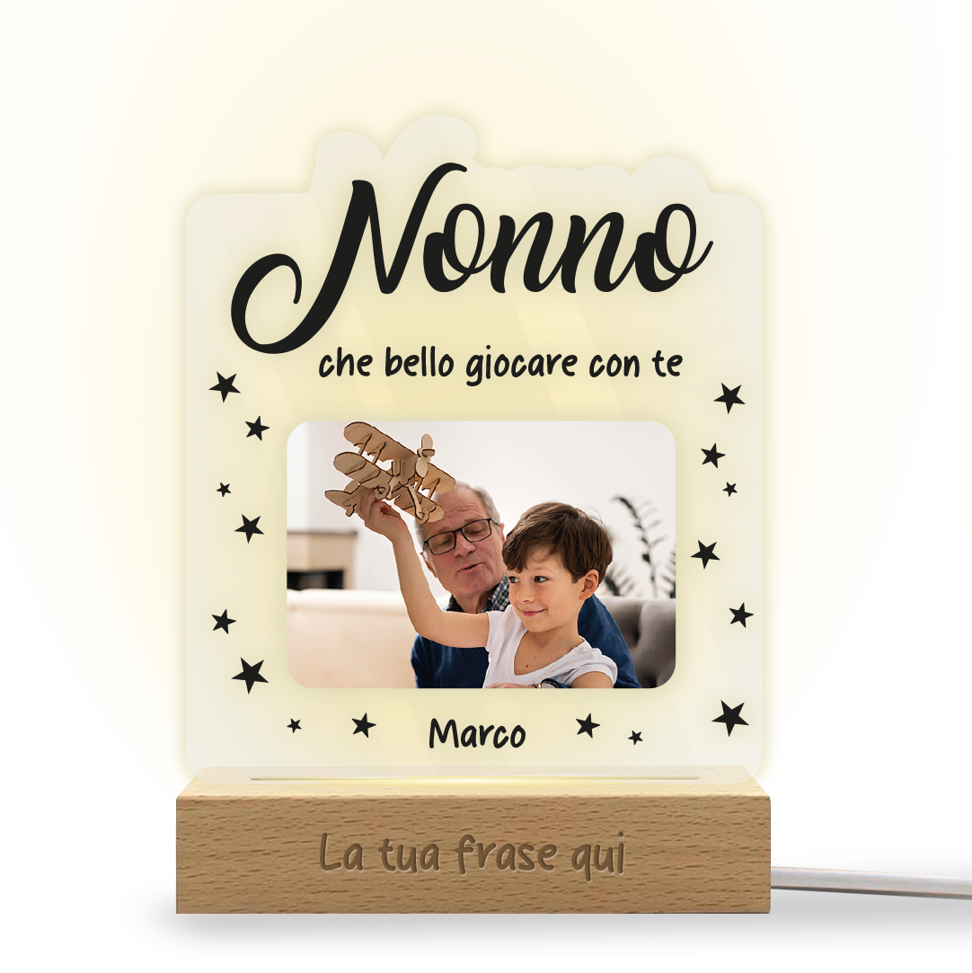 Nonno che bello giocare con te - Lampada - Plexiglass personalizzata con foto e frase