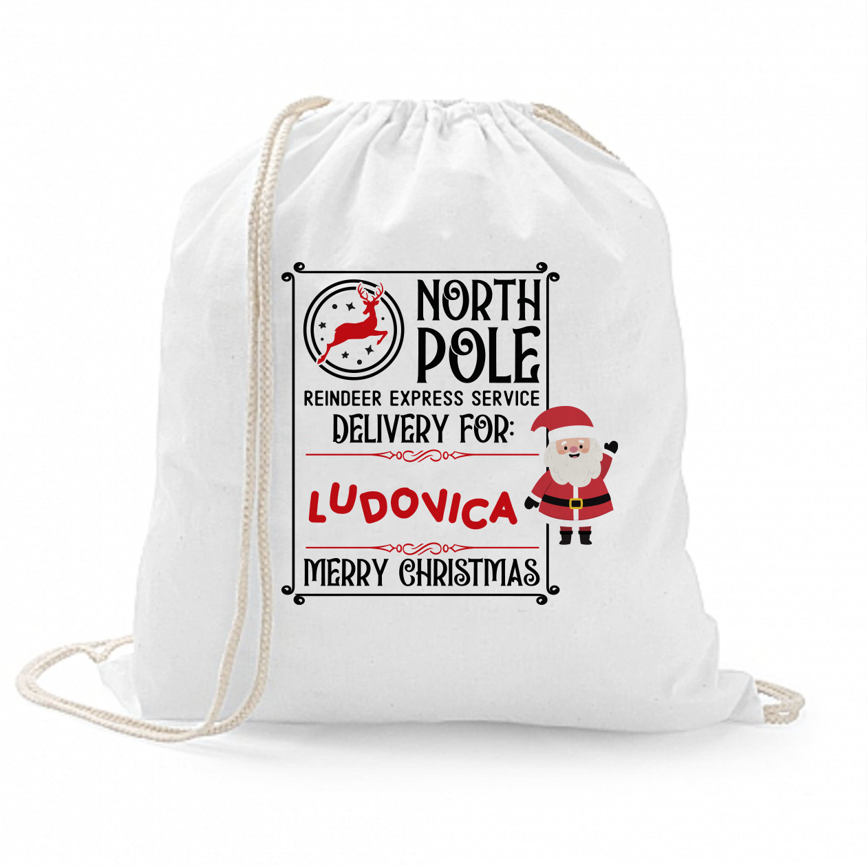 Reindeer express service - Sacchetto personalizzato con nome