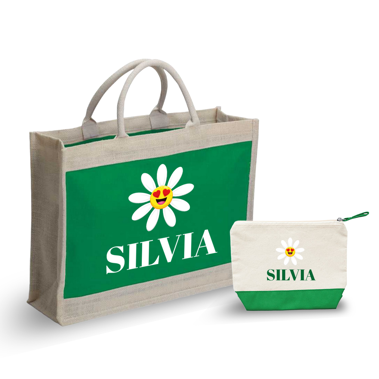 Name Love Flower - Combo: Borsa mare + Pochette - personalizzata con nome