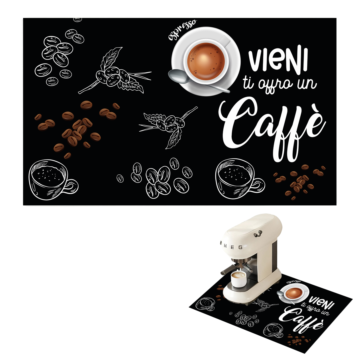 Vieni ti offro un caffè - Tappetino per Macchina del caffè con Retro in Gomma Tappeto 30x40cm