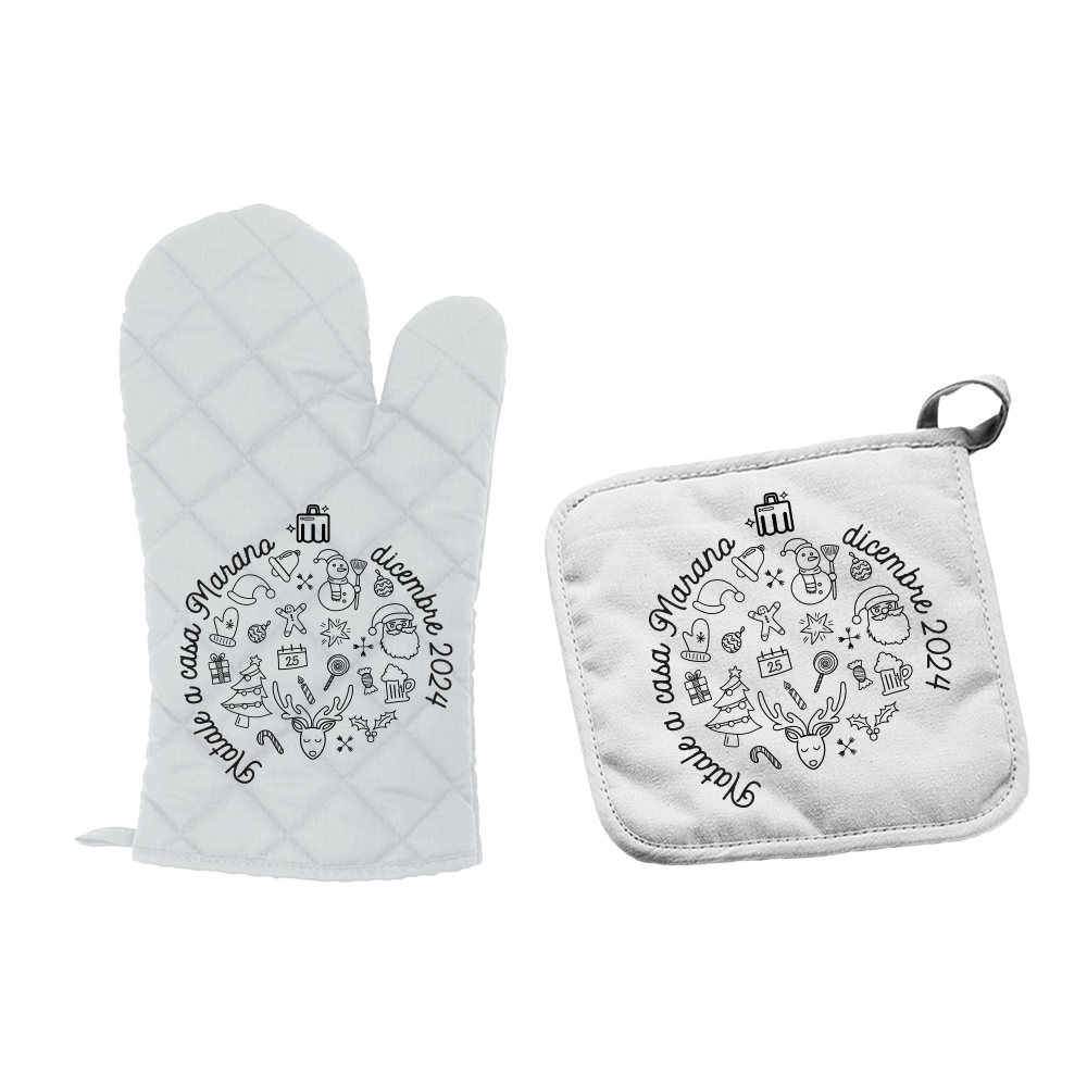 Natale a casa - Set da Cucina Guanto e Presina - personalizzati con cognome e data