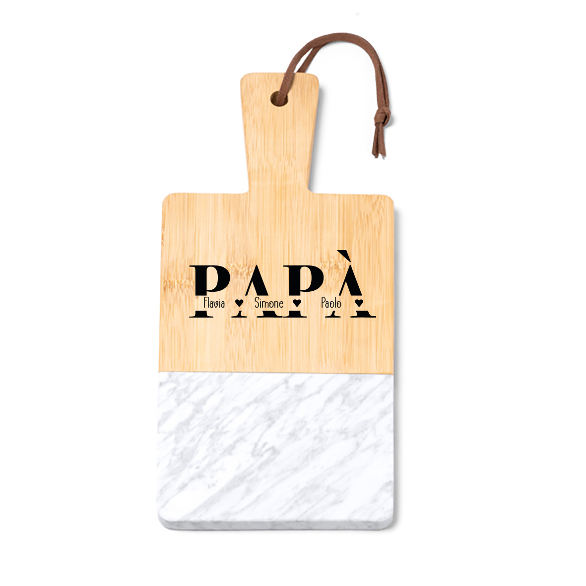 Papà, nomi - Tagliere in marmo e bamboo naturale - personalizzato con nomi