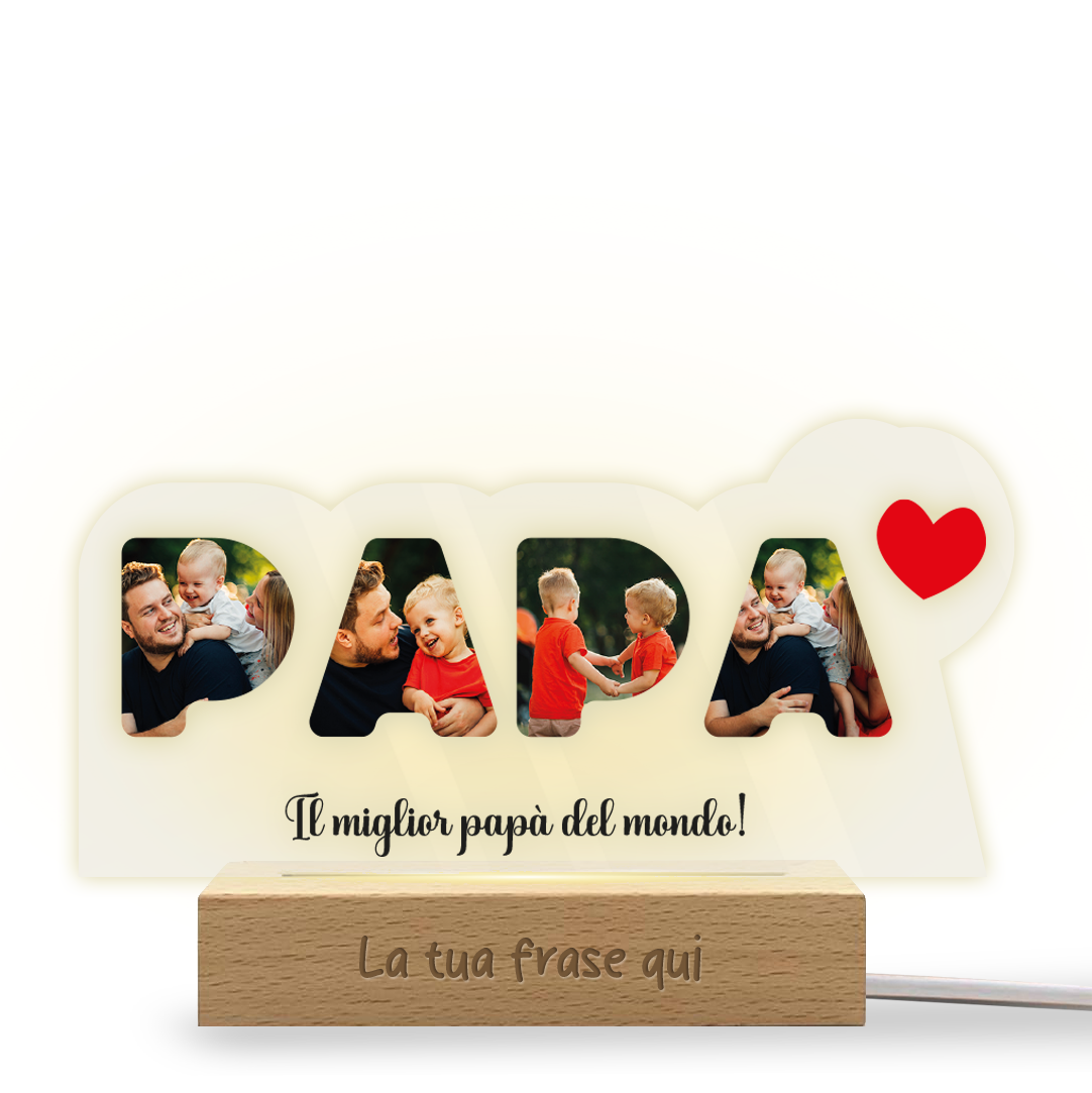 Il miglior papà del mondo - Lampada - Plexiglass personalizzata con foto e frase