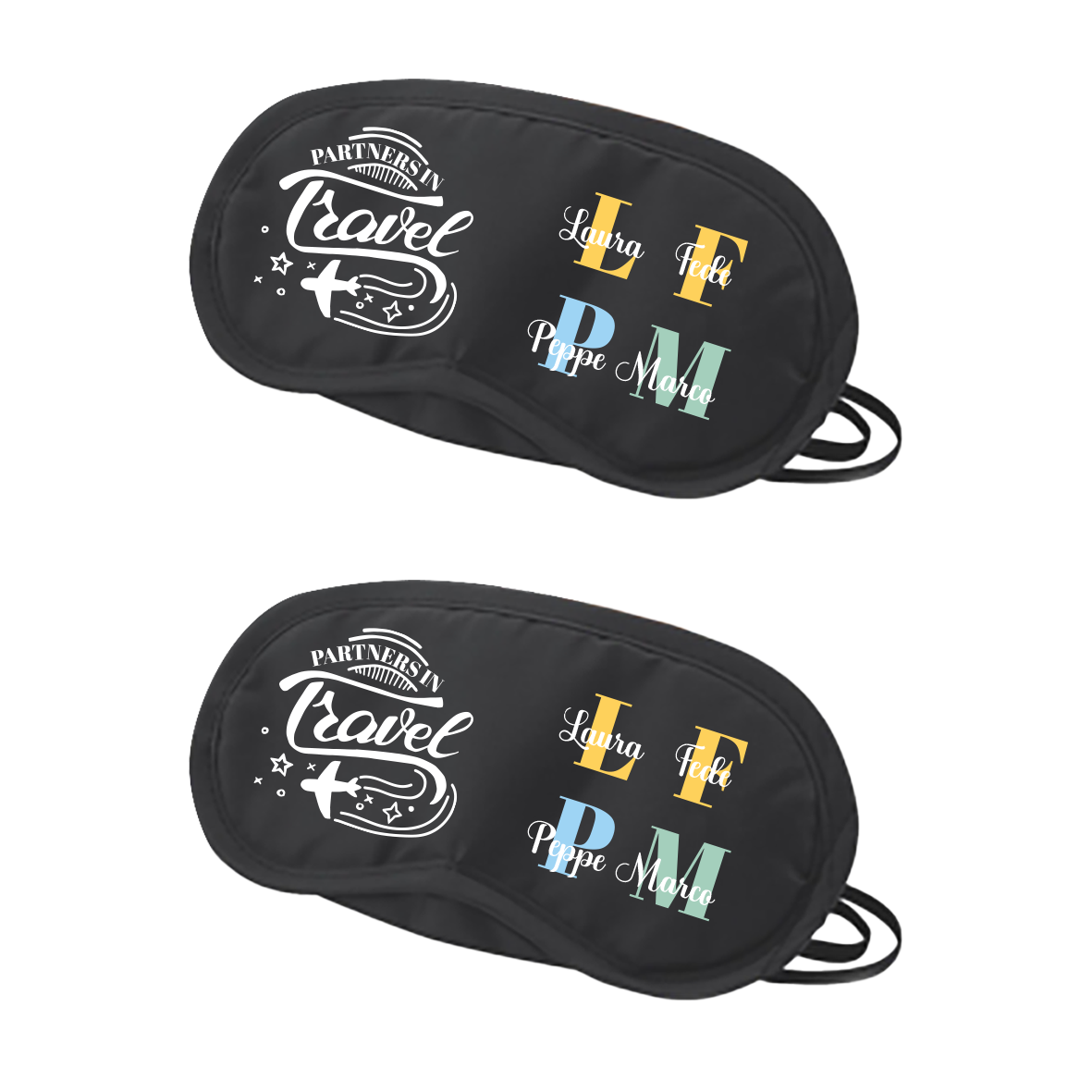 Travel - Maschera da viaggio oscurante nera con stampa personalizzata elastico regolabile Idea Regalo - personalizzato con nomi