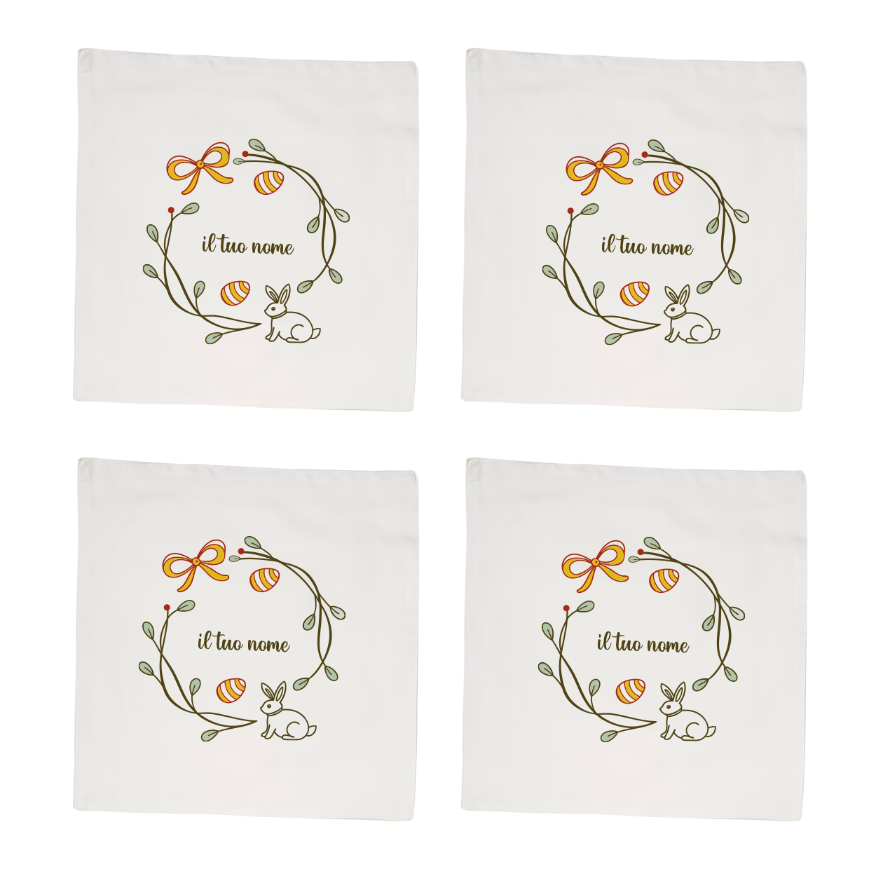 Happy Easter Rabbit - Set 4 tovaglioli - personalizzato con nomi
