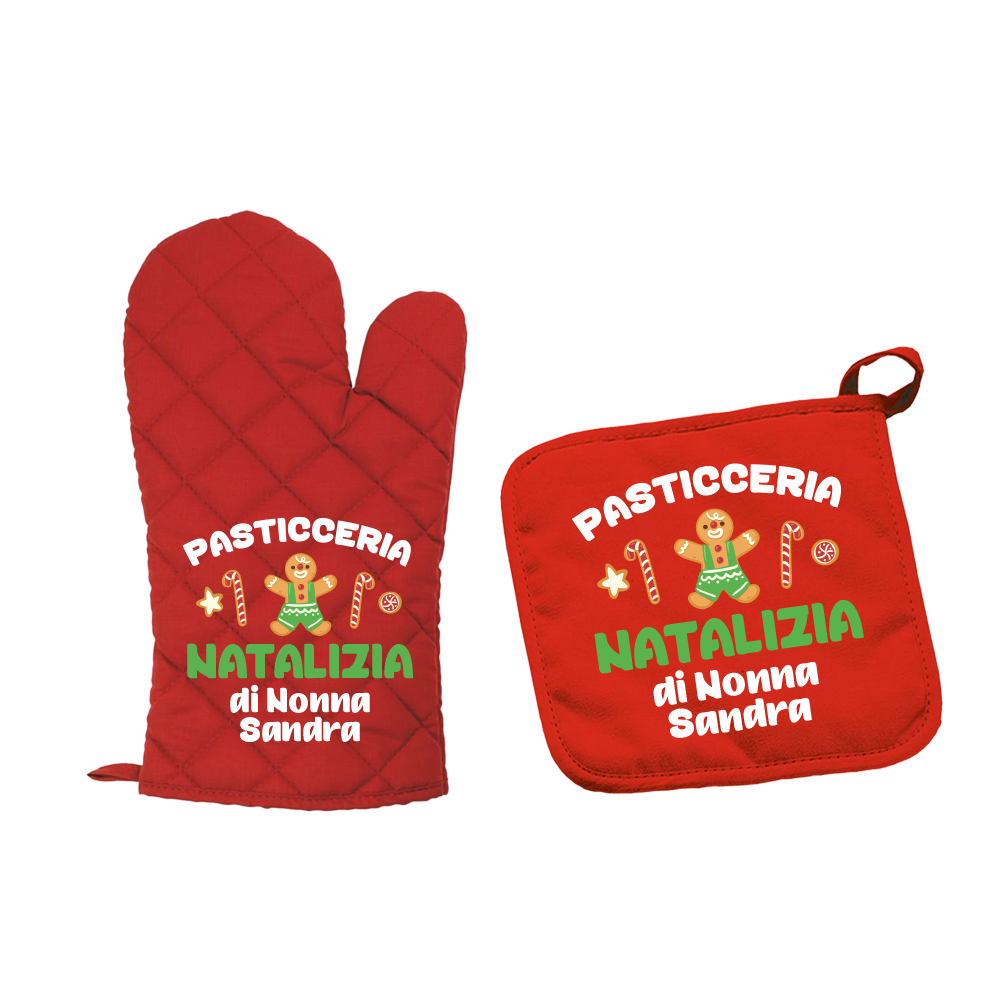 Pasticceria natalizia di nonna - Set da Cucina Guanto e Presina - personalizzato con nome