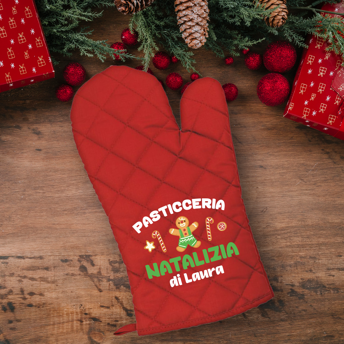 Pasticceria natalizia - Guanto da cucina - personalizzato con nome