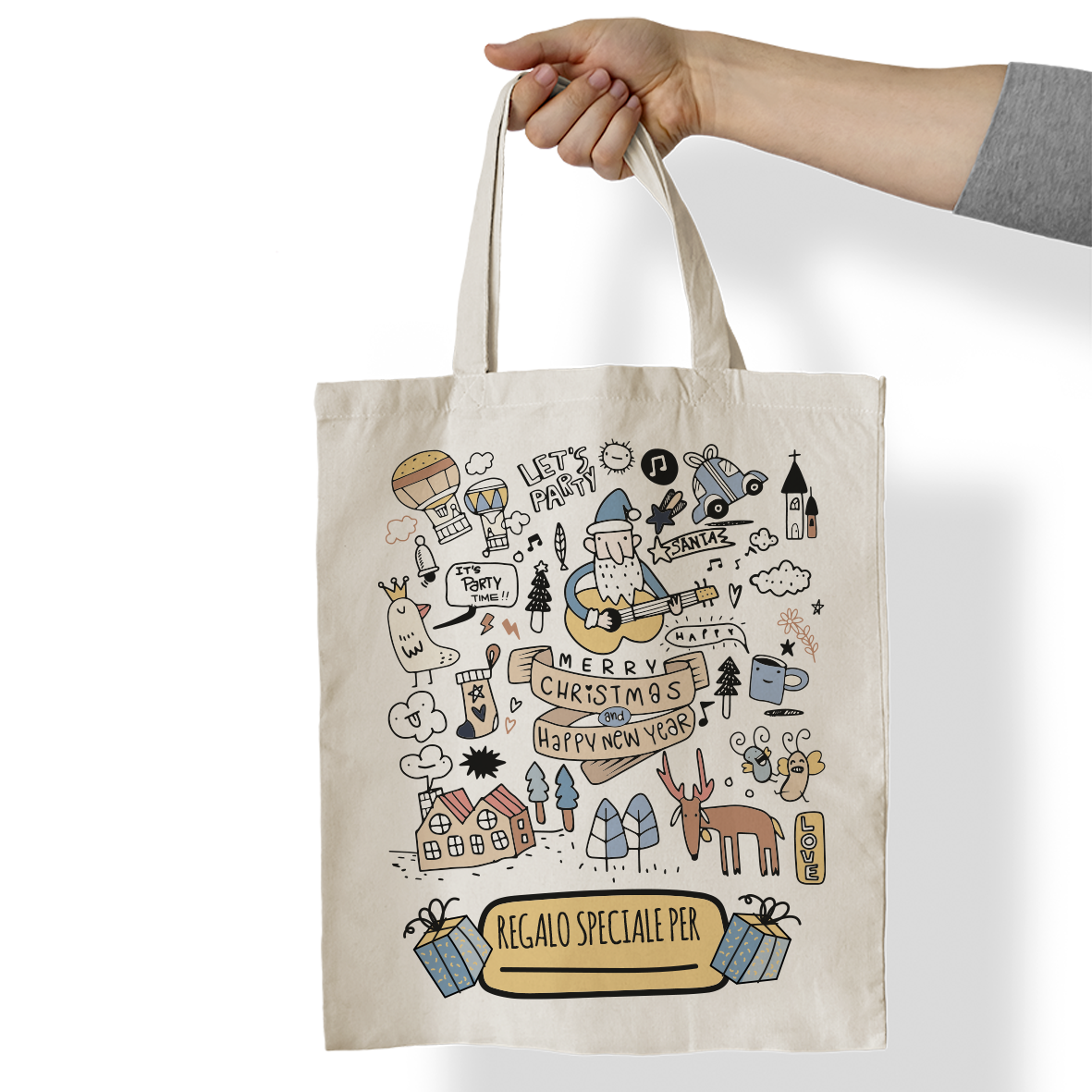 Merry Christmas and Happy New Year - Shopper In Cotone - personalizzata con nome