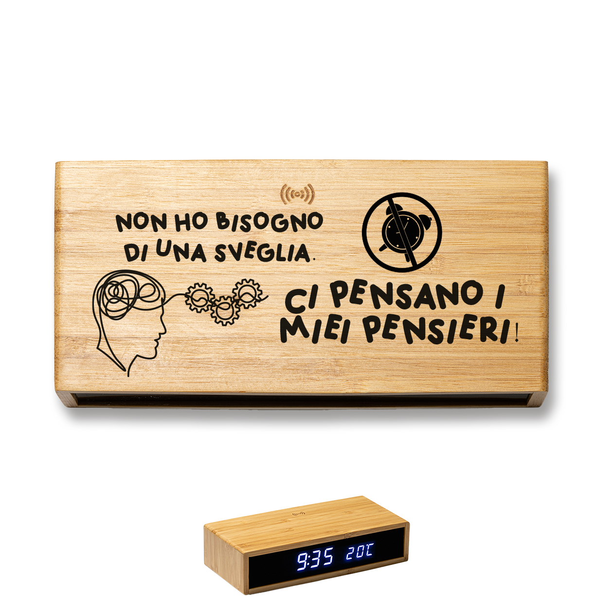 Non ho bisogno di una sveglia - Sveglia Digitale in Bambù con Orologio da Tavolo