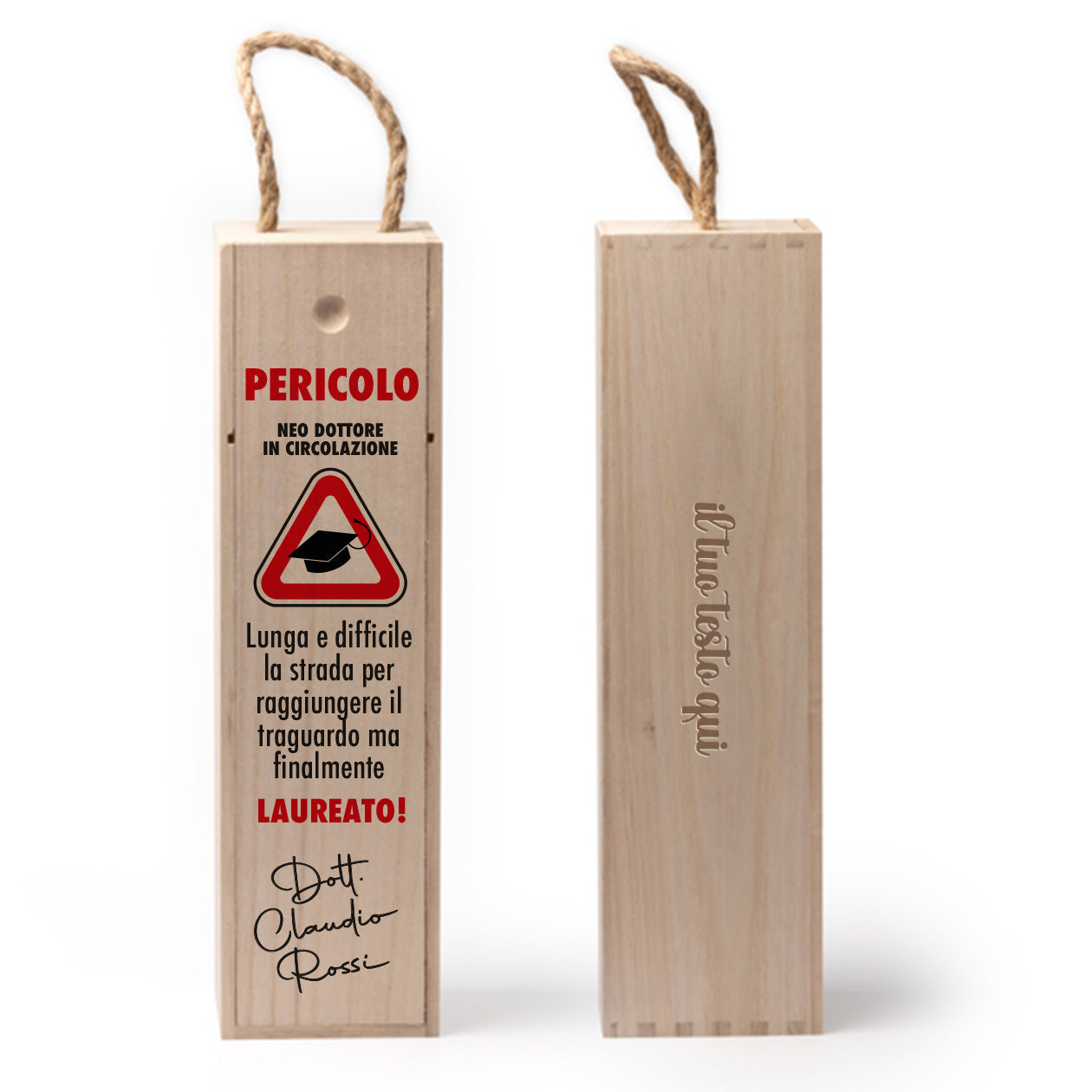 Pericolo - portabottiglia in legno - personalizzato