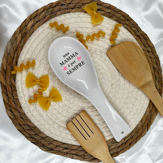 Una mamma è per sempre - Poggiamestolo in Ceramica Bianca