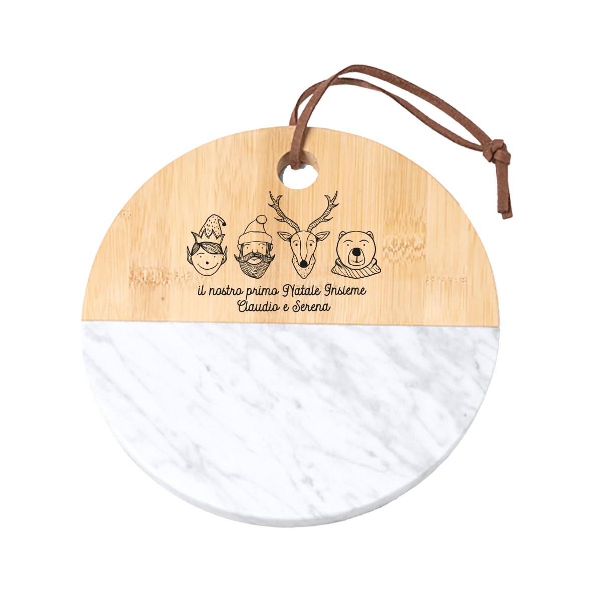 Il nostro prima Natale insieme - Tagliere in marmo e bamboo naturale - personalizzato con nomi