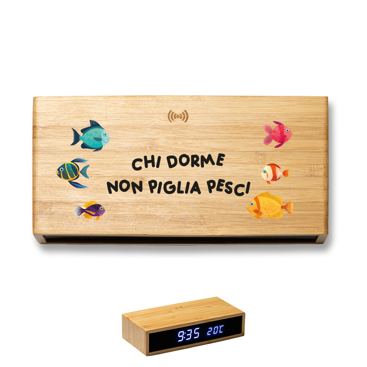 Chi dorme - Sveglia Digitale in Bambù con Orologio da Tavolo