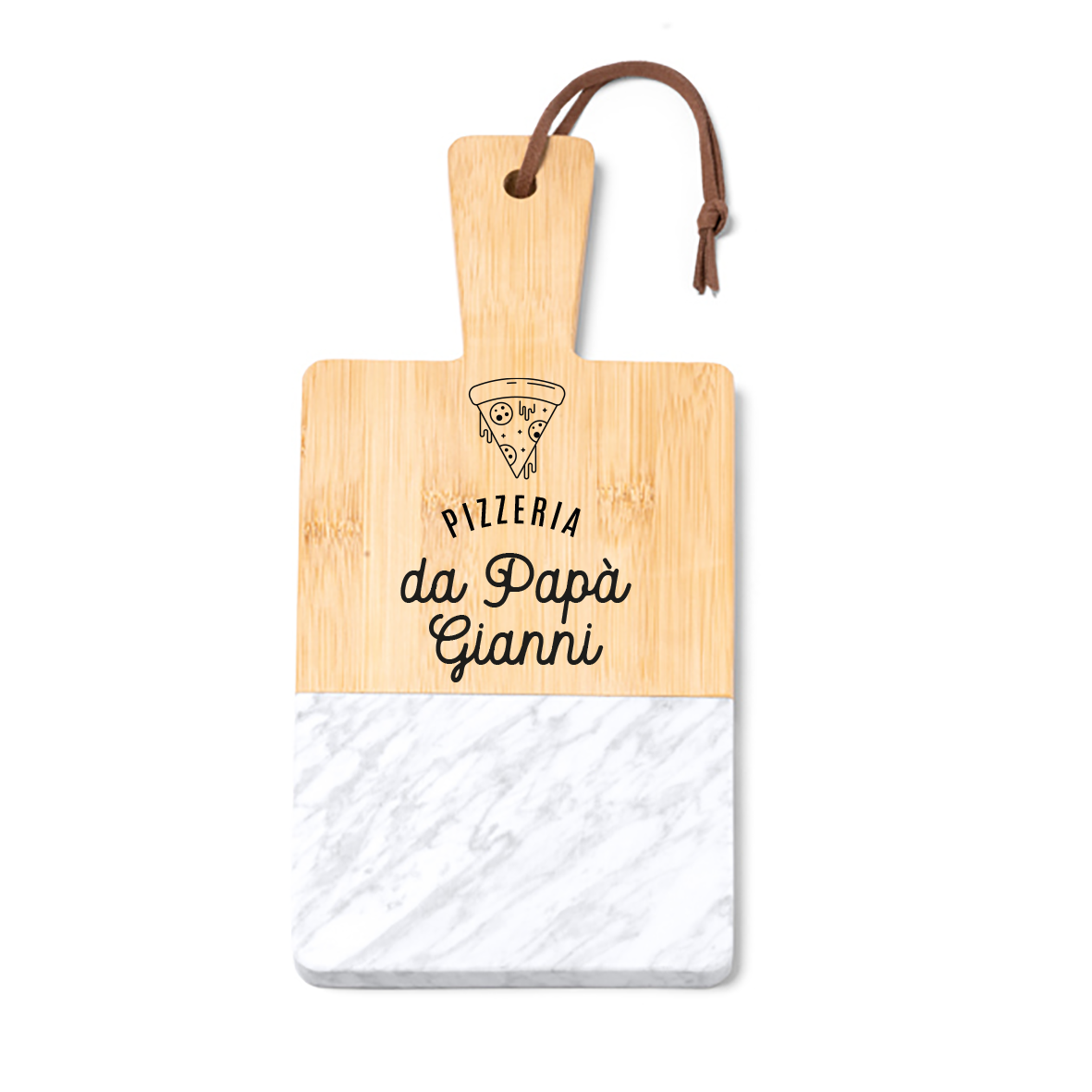 Pizzeria da papà - Tagliere in marmo e bamboo naturale - personalizzato con nome