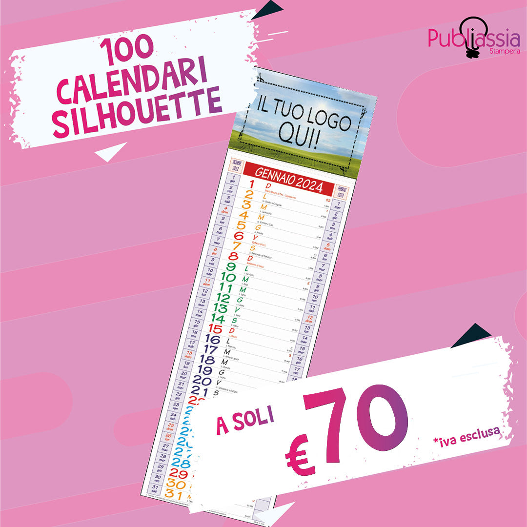 100 Calendari Silhouette Personalizzati con immagini, loghi, frasi - Offerta