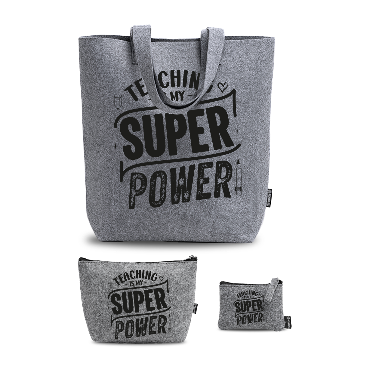 Taching super power - Tris Borse in feltro con designe melange