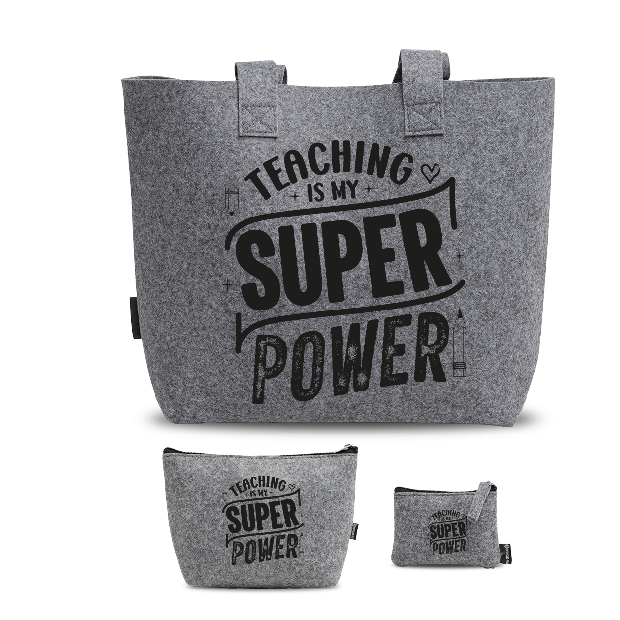 Teaching is my super power - Tris Borse in feltro con designe melange