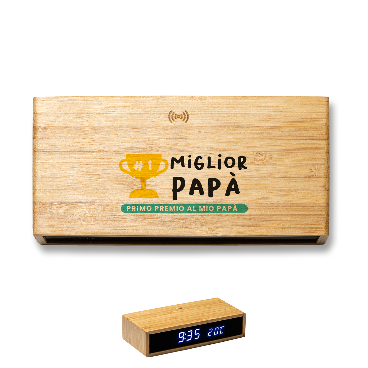 Miglior papà - Sveglia Digitale in Bambù con Orologio da Tavolo