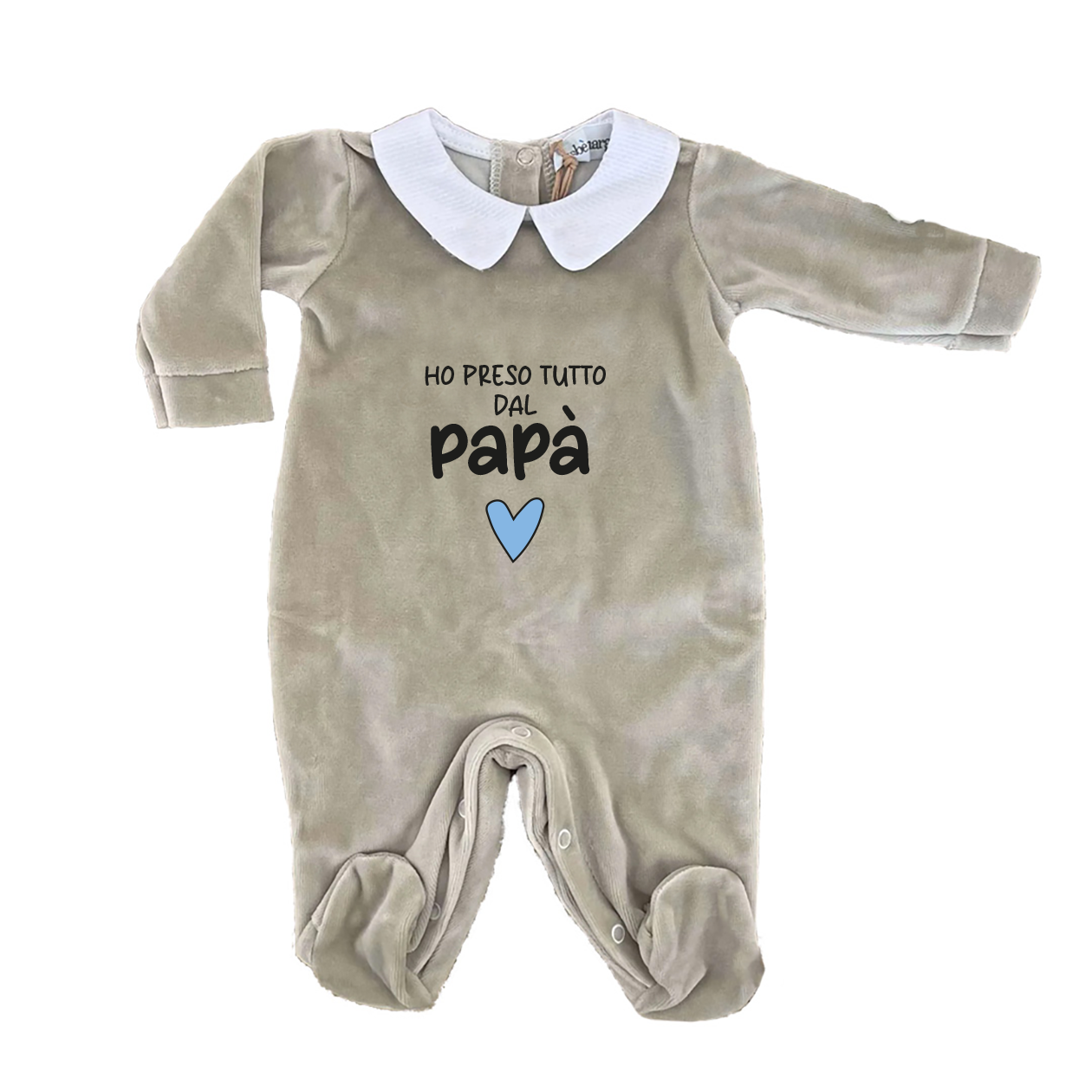 Ho preso tutto dal Papà - Pagliaccetto Neonato in Ciniglia con Colletto Bianco