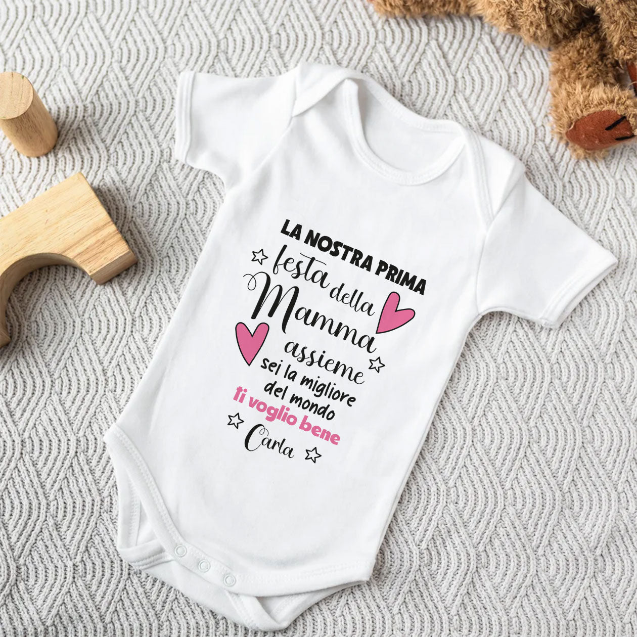 La nostra prima festa della mamma - Tutina neonato - body personalizzato con nome