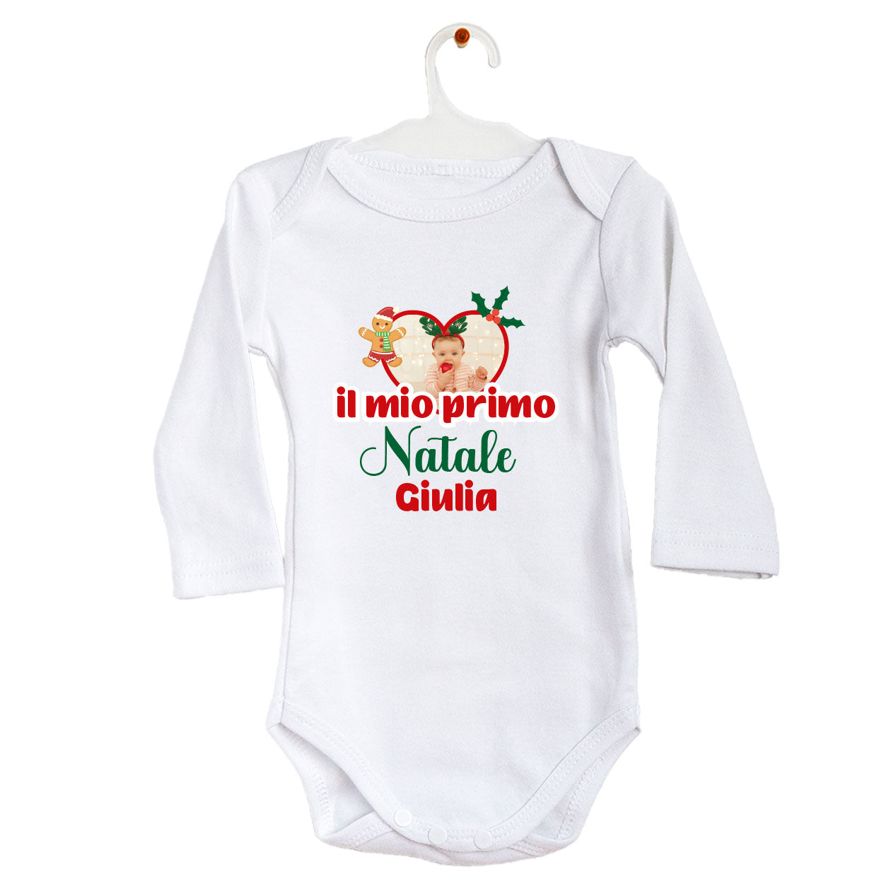 Il mio primo Natale - Tutina neonato - body personalizzato con foto e nome