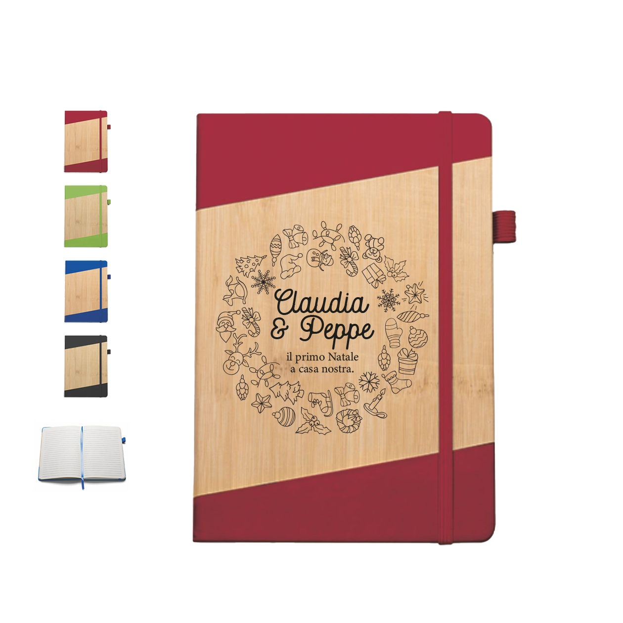 Il primo Natale a casa nostra - Block Notes in PU a righe - personalizzato con nomi