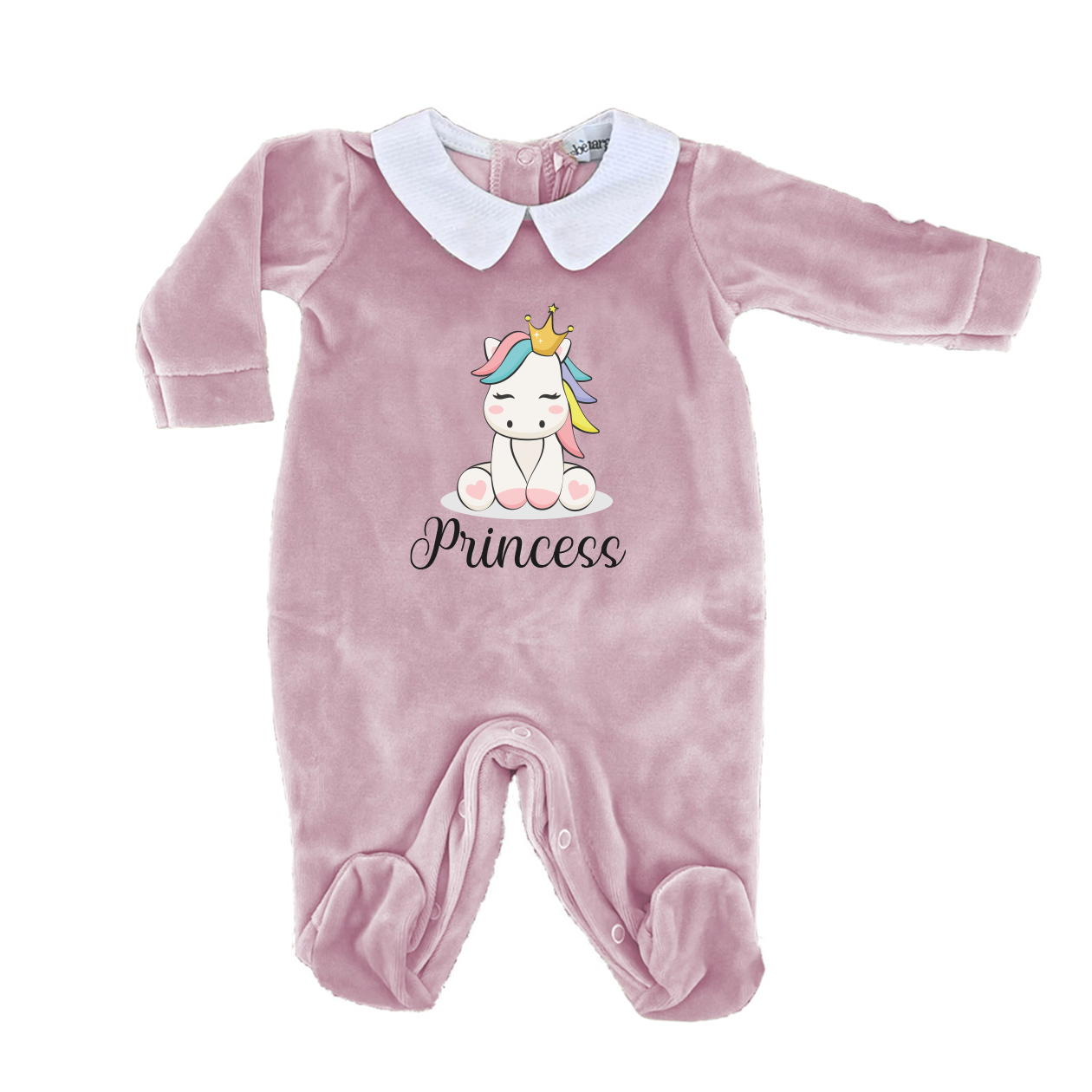 Baby Unicorn - Pagliaccetto Neonato in Ciniglia con Colletto Bianco Personalizzato con nome