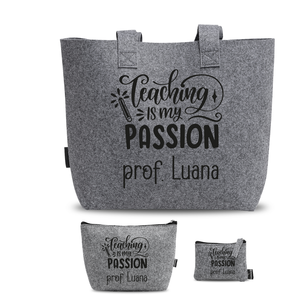Teaching is my passion - Tris Borse in feltro con designe melange - personalizzato con nome