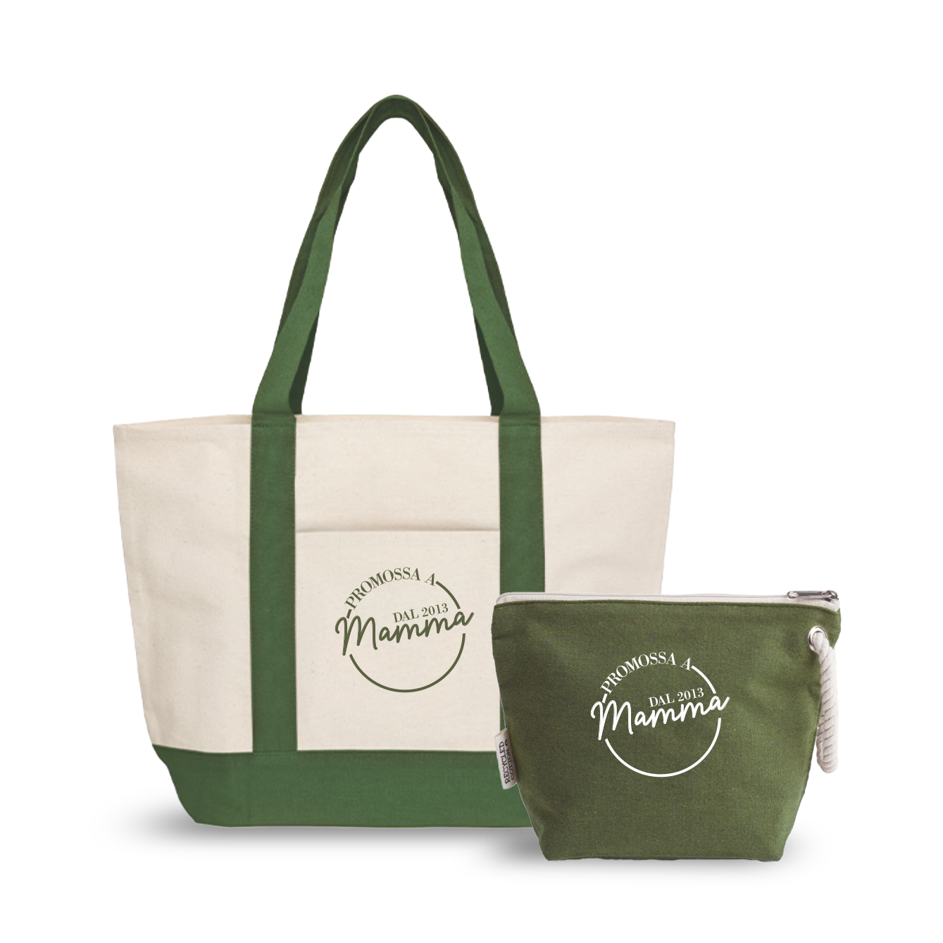 Promossa a mamma - Borsa mare & Pochette - Combo - personalizzata con data