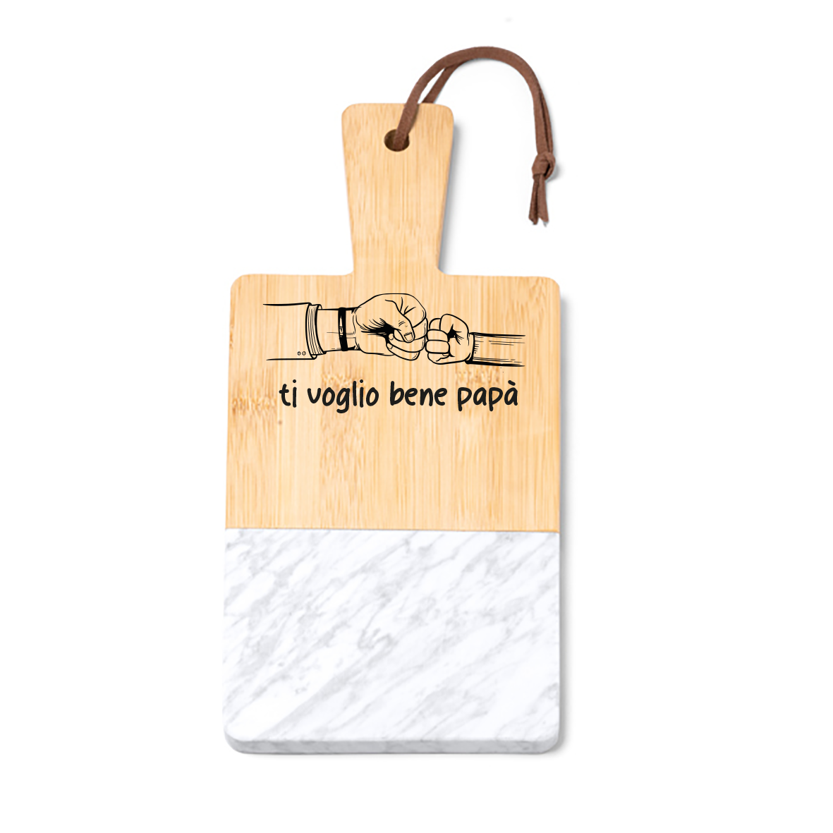 Ti voglio bene papà - Tagliere in marmo e bamboo naturale