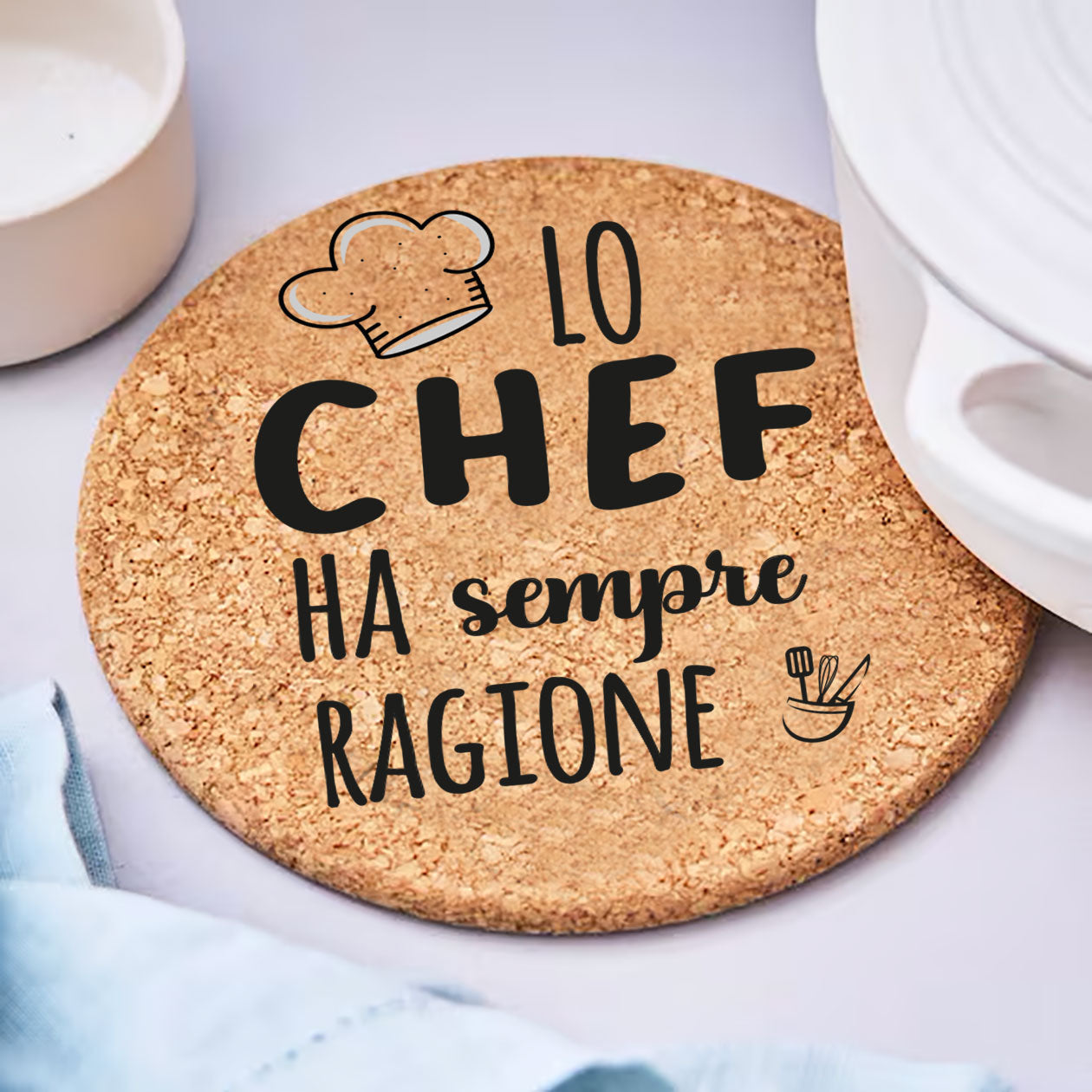 Lo chef ha sempre ragione - Set da 3 pezzi Sottopentola in sughero naturale 19cm