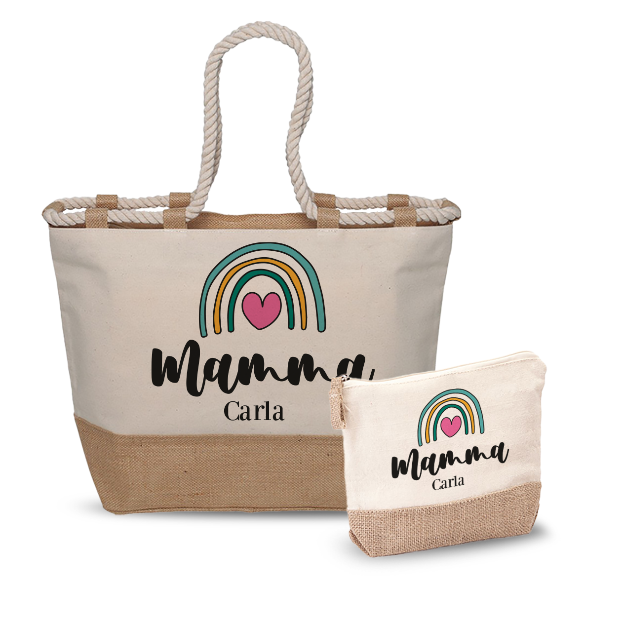 Mamma rainbow - Combo: Borsa mare + Pochette - personalizzata con nome