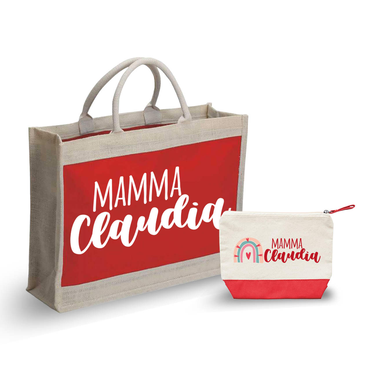 Name mamma - Combo: Borsa mare + Pochette - personalizzata con nome