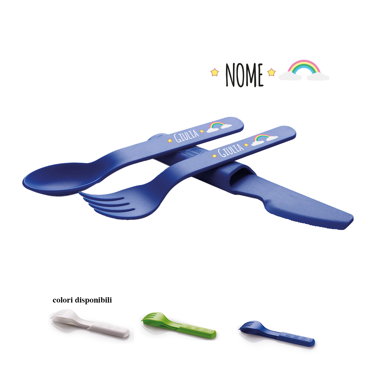 Arcobaleno - Posate in plastica - personalizzate con nome