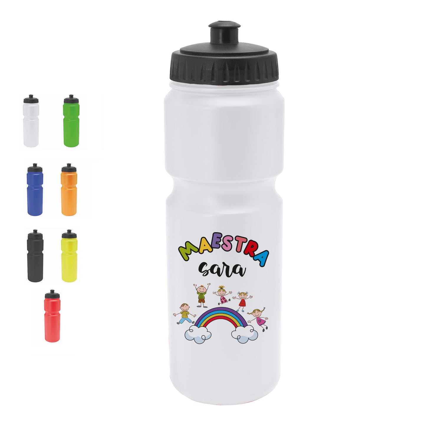 Maestra rainbow color - Borraccia in PE 840ml. - personalizzata con nome