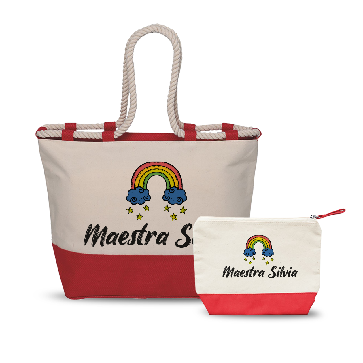 Maestra rainbow stars - Combo: Borsa mare + Pochette - personalizzata con nome
