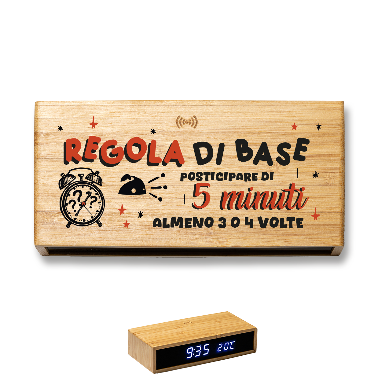 Regola di base - Sveglia Digitale in Bambù con Orologio da Tavolo