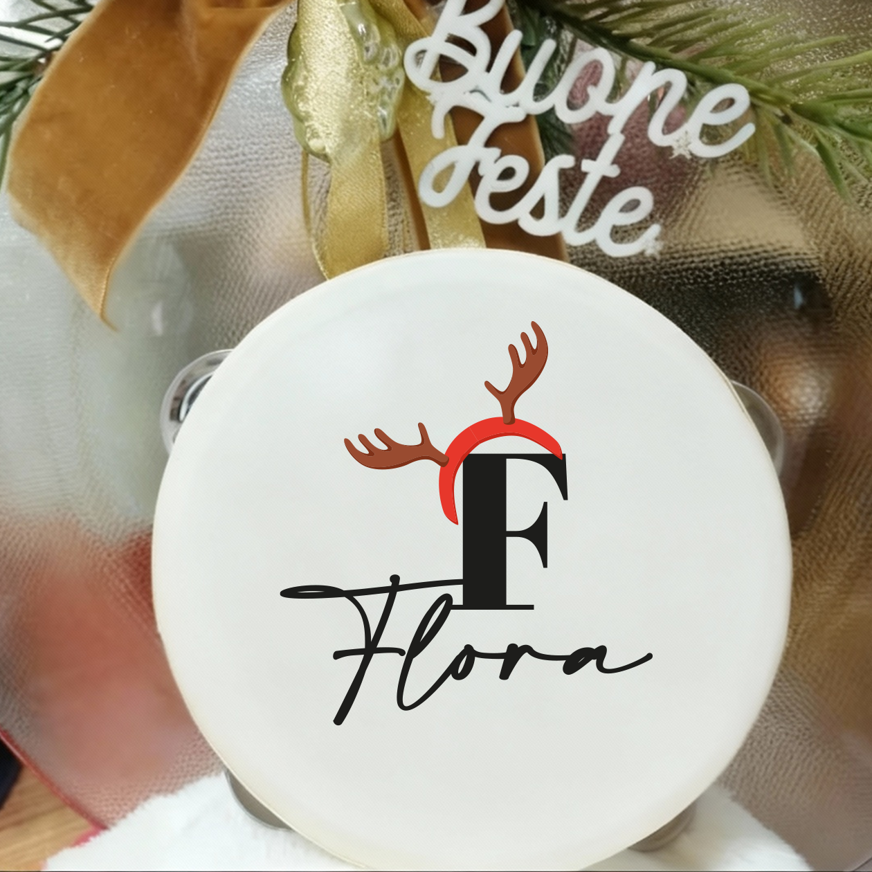 Christmas Name - Set da 10 Tamburelli - personalizzati con nomi e iniziale