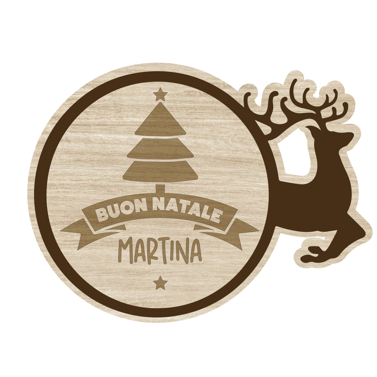 Buon Natale, Renna - Set 3 pezzi Sottobicchiere in Legno - personalizzato con nome
