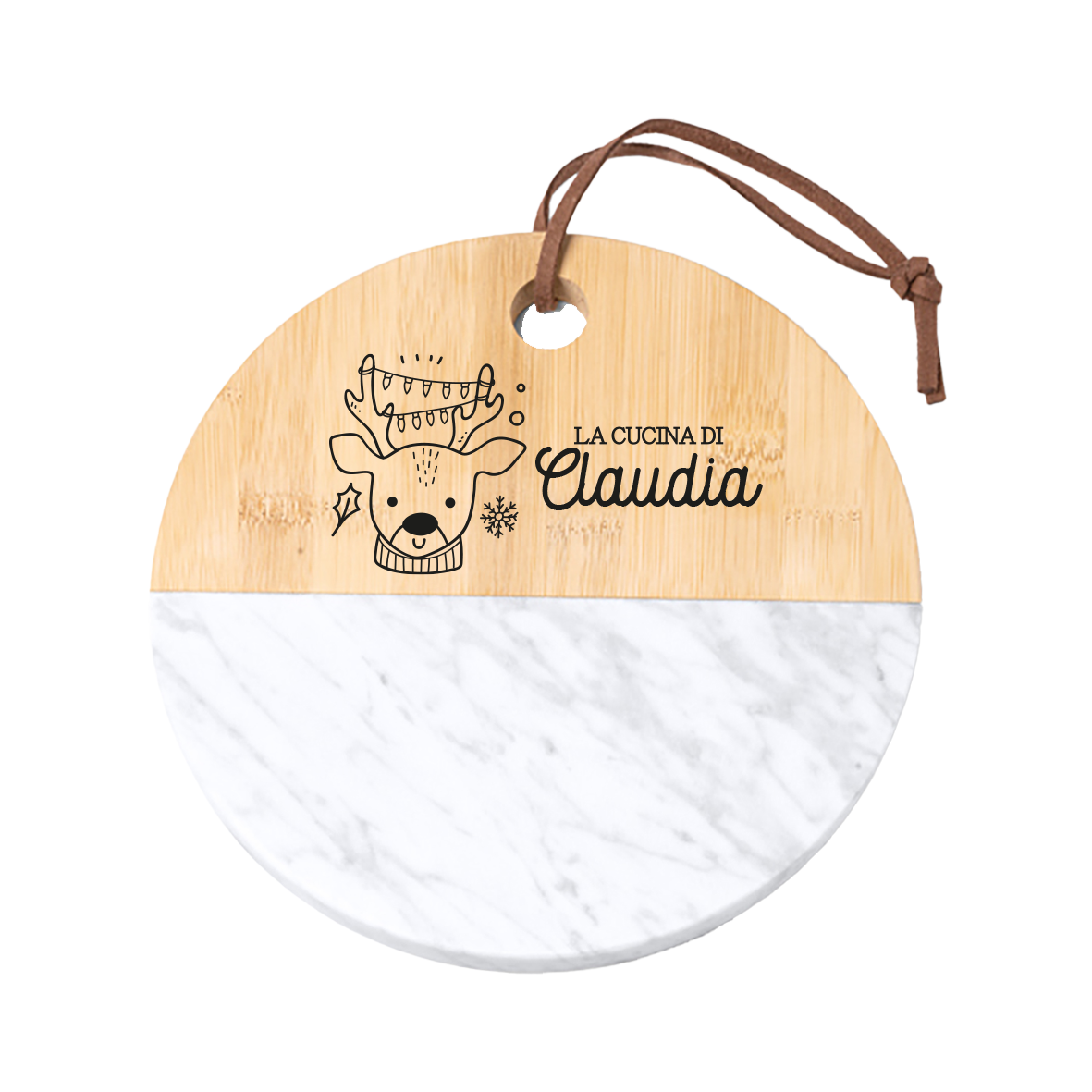 La cucina di... - Tagliere in marmo e bamboo naturale - personalizzato con nome