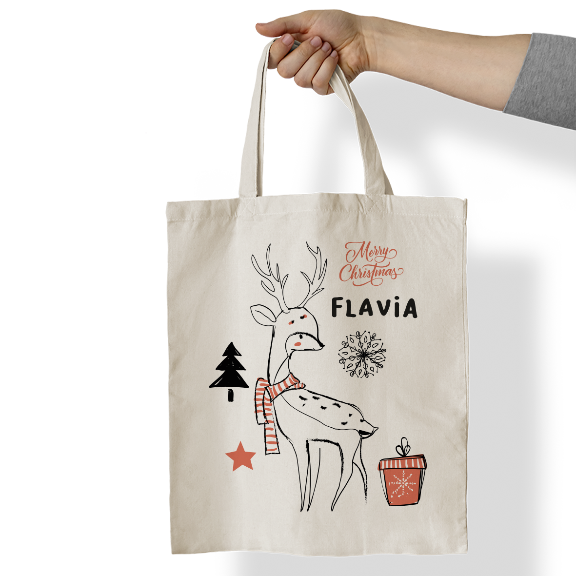 Merry Christmas - Shopper In Cotone - personalizzata con nome