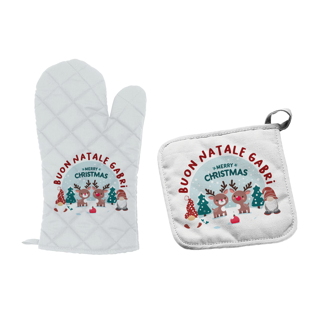 Buon Natale - Set da Cucina Guanto e Presina - personalizzato con nome