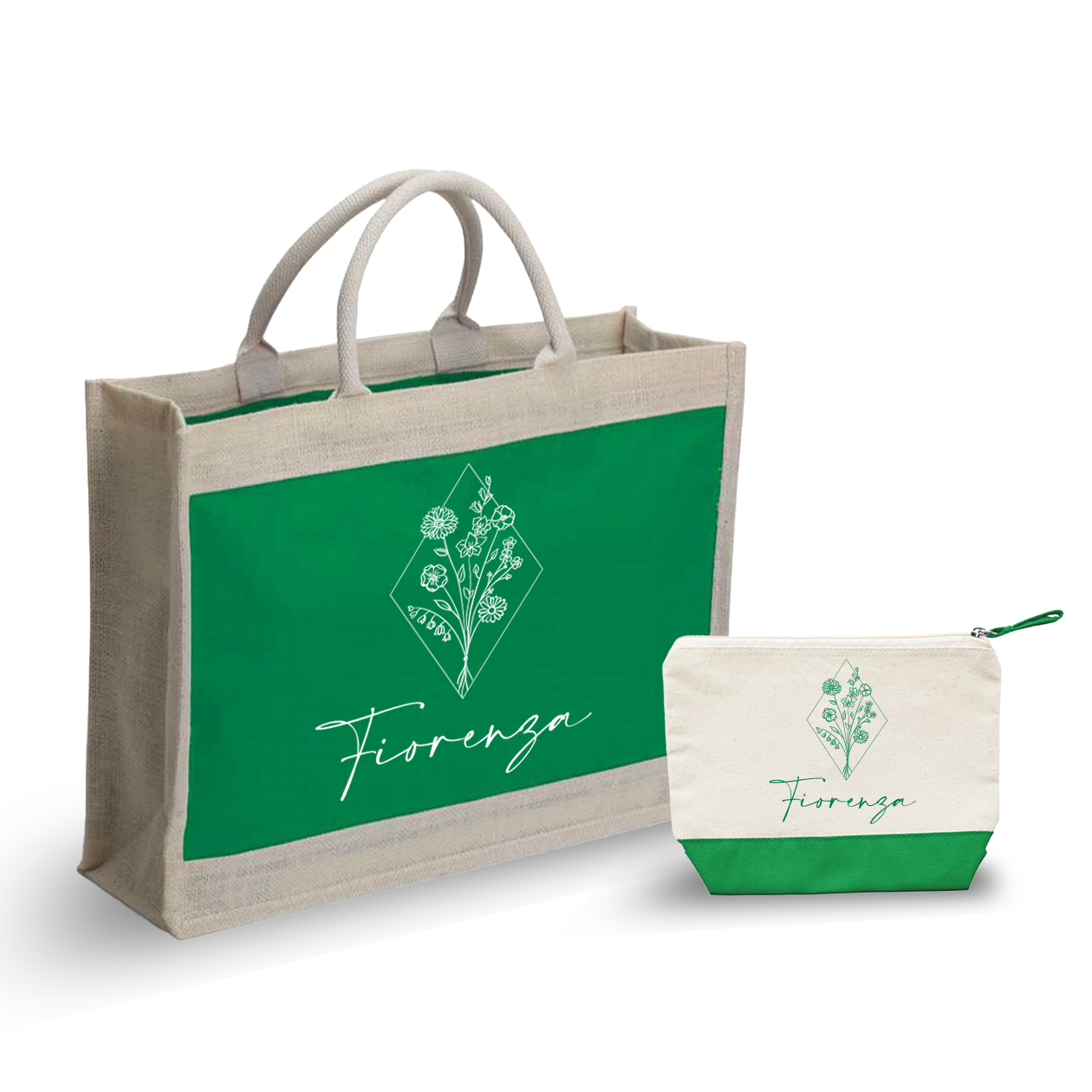 Rombo flowers - Combo: Borsa mare + Pochette - personalizzata con nome