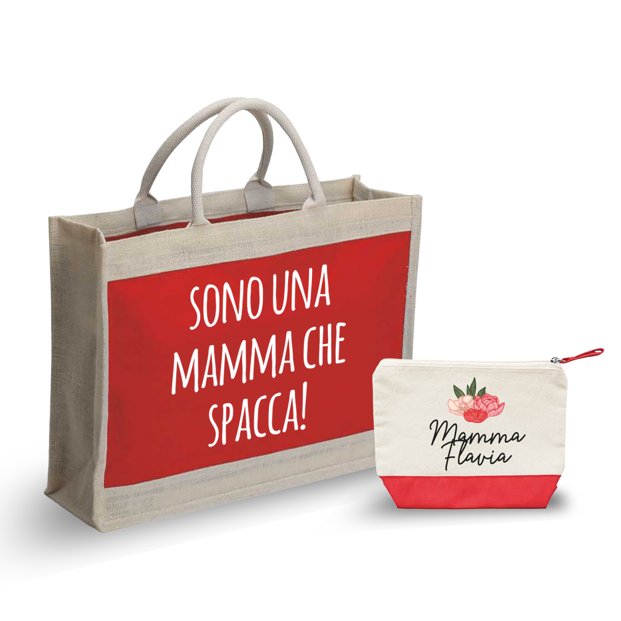 Sono una mamma che spacca - Combo: Borsa mare + Pochette - personalizzata con nome