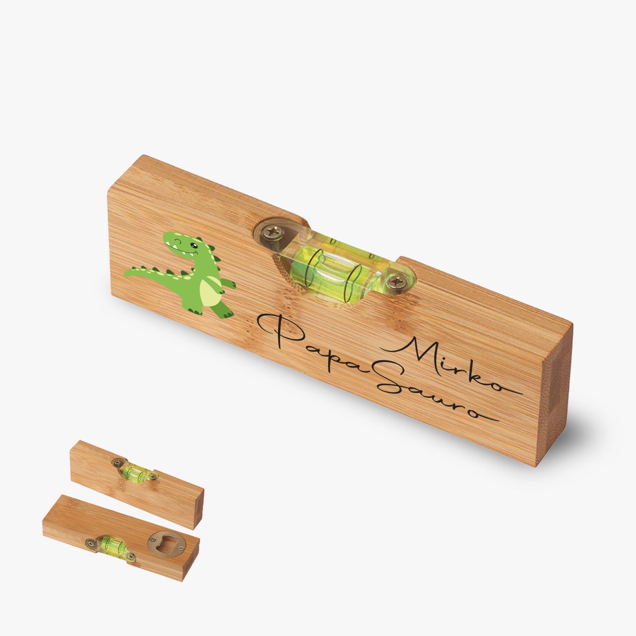 Papà sauro - Apribottiglia con mini livella - personalizzato con nome