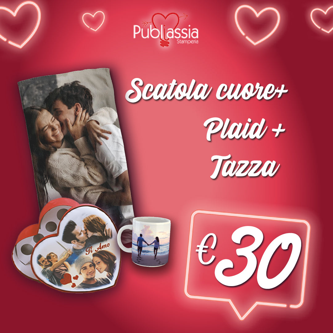 Offerta San Valentino 4 - Scatola cuore + Plaid+ Tazza - personalizzati