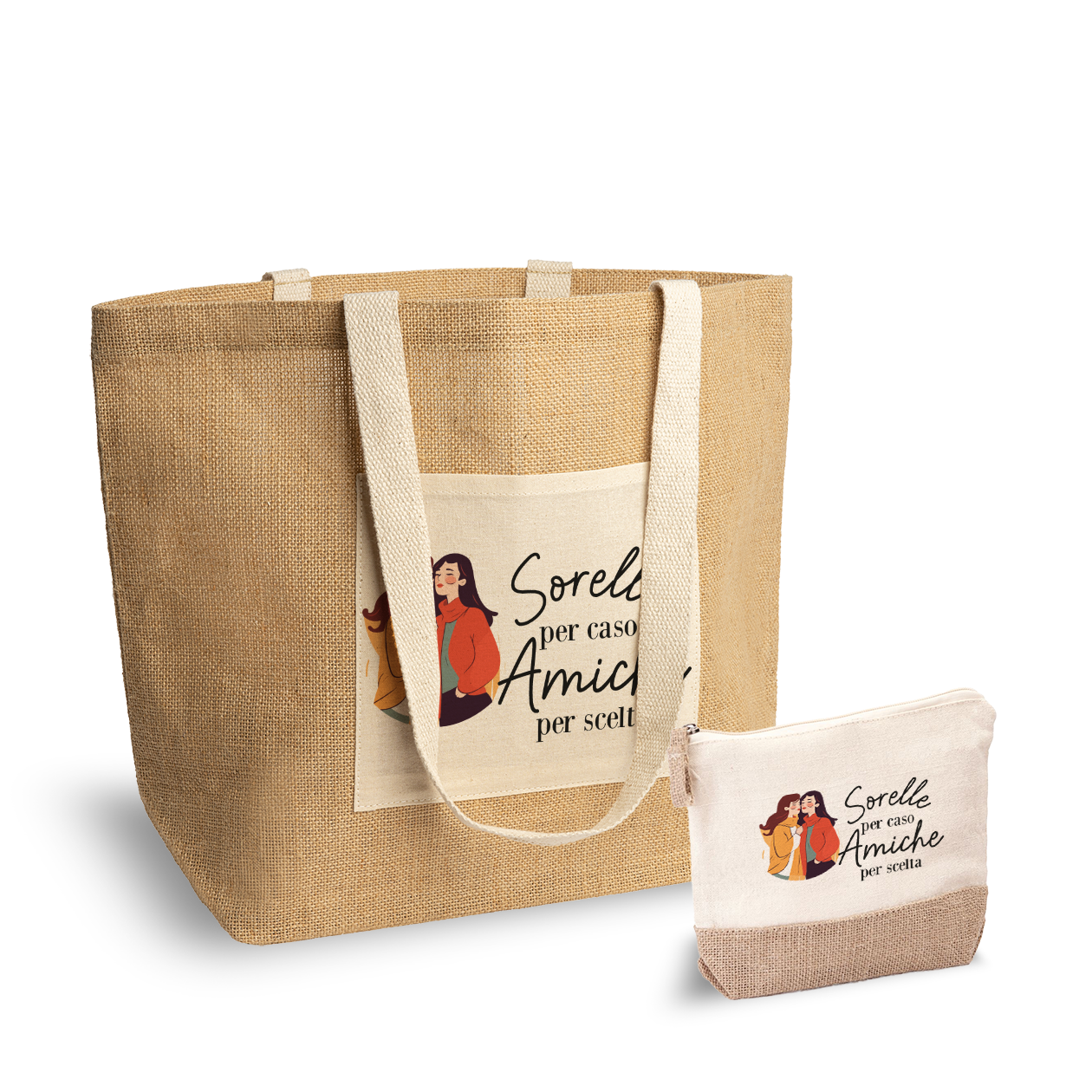 Sorelle per caso, amiche per scelte - Set Combo Borsa mare e Pochette in Juta laminata