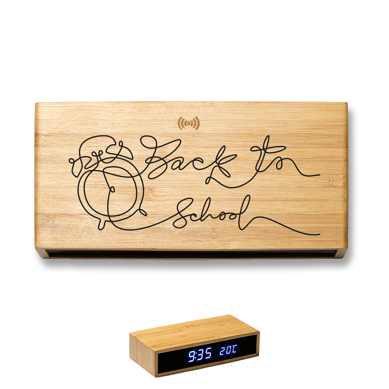 Back to school - Sveglia Digitale in Bambù con Orologio da Tavolo